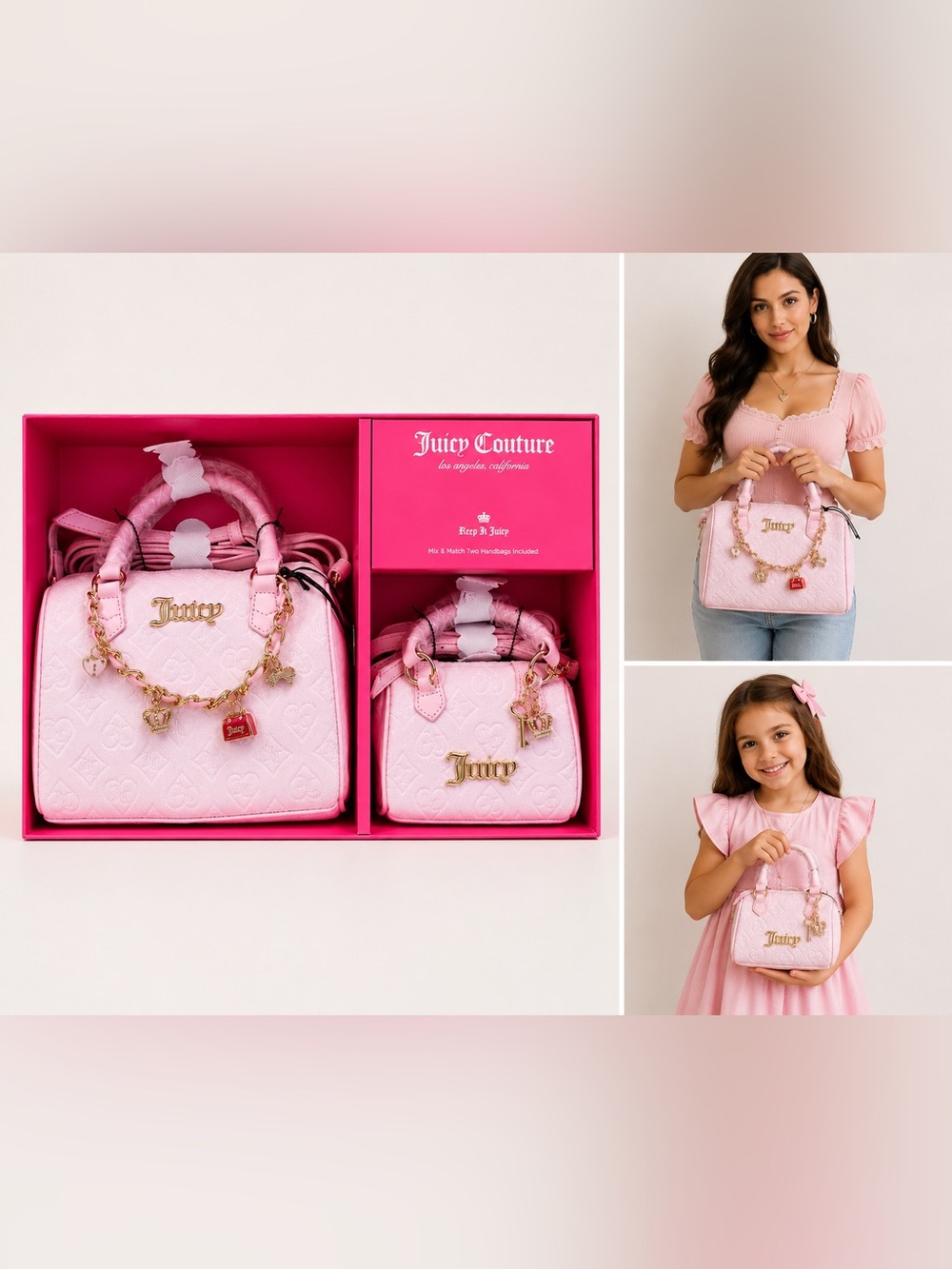 Juicy Couture Pink Kids Mini Handbag Duo with Gold Charms - Picture 9 of 11